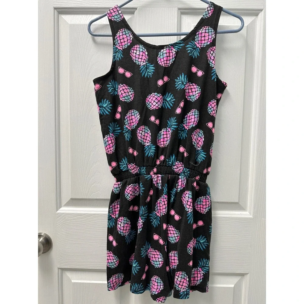 Justice Romper Black Pineapples Eyelet Lace Pinks Blues Size 18 READ